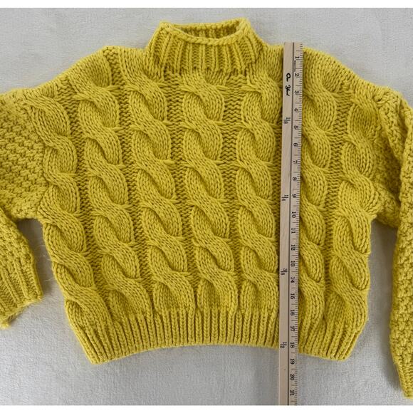 Zara Yellow Cableknit Sweater Mockneck Gold Knit Pullover Small Crop - Picture 8 of 8